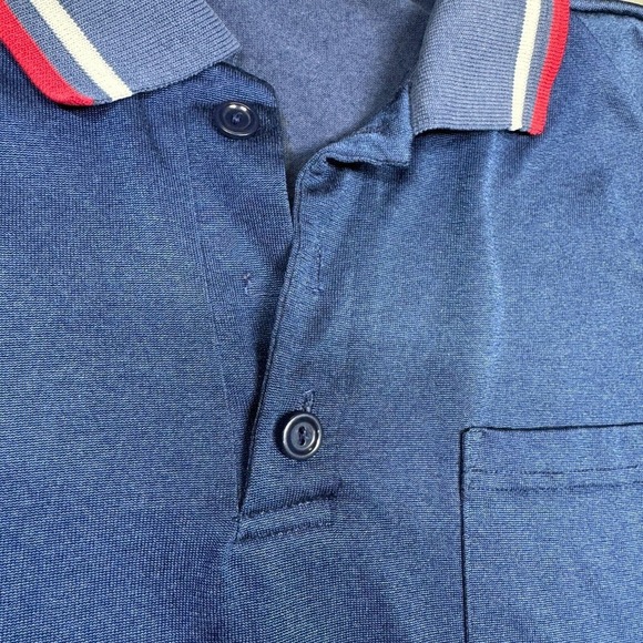 Vintage Majestic Polo Shirt Blank USA Flag Patch Mens Medium Blue Collared - Picture 4 of 8